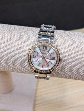 Folio Two-Tone Glitz Crystal Accent Silver and Rose Gold Watch